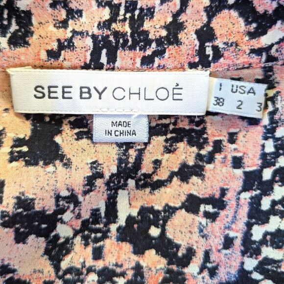 See by Chloe 100% Silk Graphic Printed Top 2 Fairygrunge Rock Glam Boho Chic - Picture 8 of 10